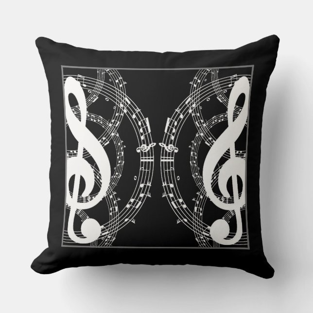 Black & White Reversible Mirror Image Music 2 Cushion (Front)