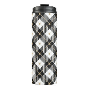 Black White Rhombus Lines Stripes Geometric Lumber Thermal Tumbler