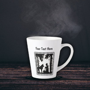 Black White Riding Hood in Forest Wolf Framed Latte Mug