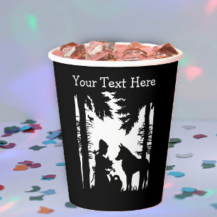 Black White Riding Hood silhouette Woods Wolf Paper Cups