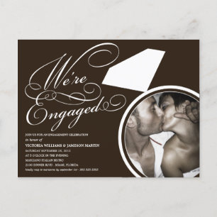 BLACK & WHITE RING ENGAGEMENT DINNER INVITATION POSTCARD