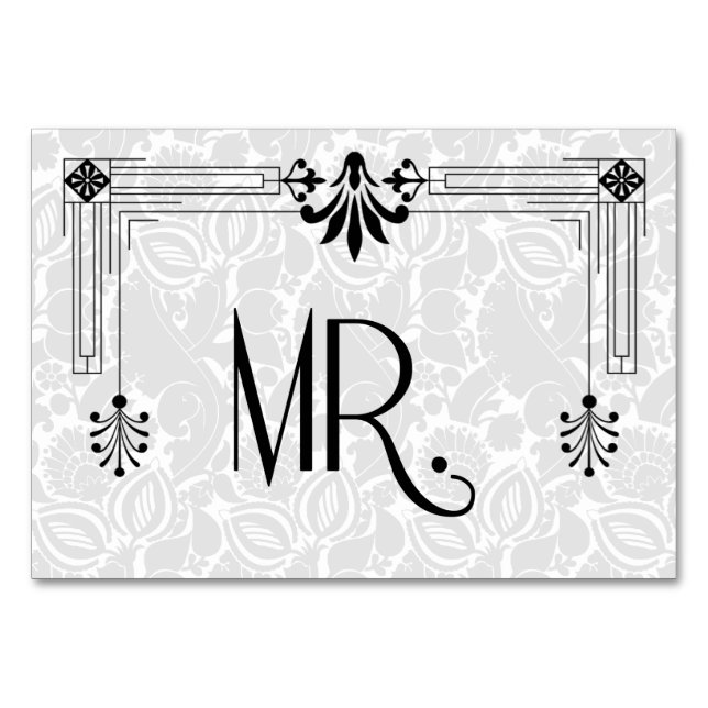 Black White Roaring 20s Art Deco Wedding Mr. Table Number (Front)
