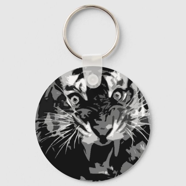 Black & White Roaring Tiger Key Ring (Front)