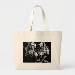 Black & White Roaring Tiger Large Tote Bag