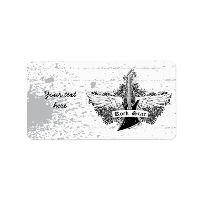 Black white Rock star electric guitar wings label (Front)