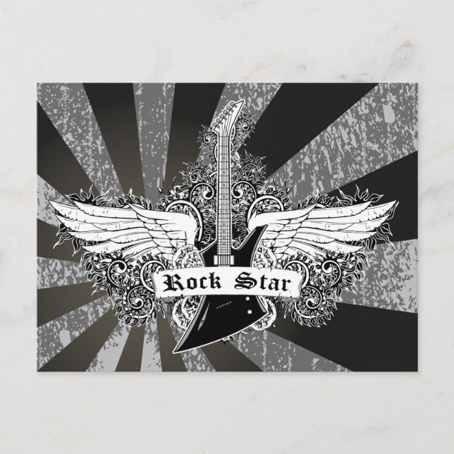 Black white Rock star electric guitar wings Postcard (Front)