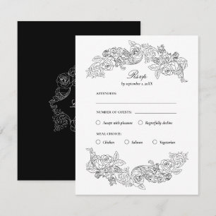 Black & White Rococo Meal Choice RSVP Card