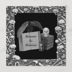 Black & White Romance Skull Spellbook Wedding Invitation