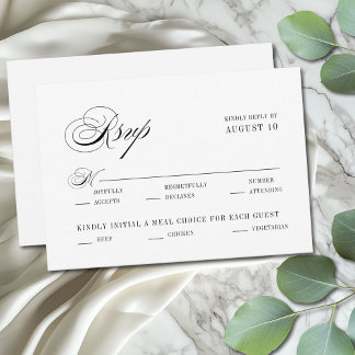 Black White Romantic Script Meal Options Wedding RSVP Card