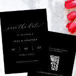 Black & White Romantic Script QR Code Wedding  Save The Date<br><div class="desc">Black and White Romantic Script QR Code Wedding Save the Date</div>