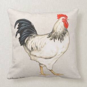 Black & white rooster cotton throw pillow