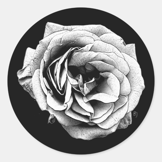 Black White Rose | Elegant Classic Round Sticker (Front)