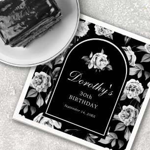Black White Rose Floral Arch 30th Birthday Party Napkin