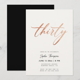 Black White Rose Gold Classy Elegant 30th Birthday Invitation