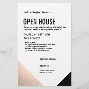 Black White,  Rose Gold Hair Salon Open House Flyer