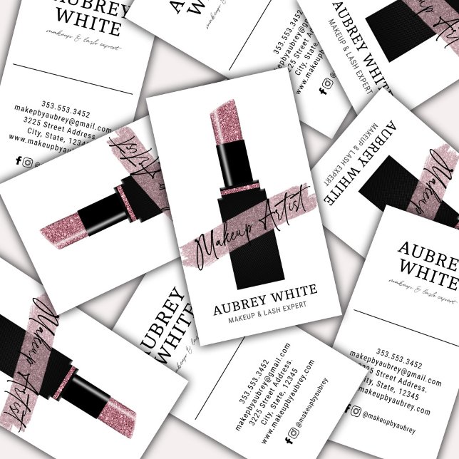 Black White Rose Gold Lipstick Makeup Artist Business Card (Creator Uploaded)