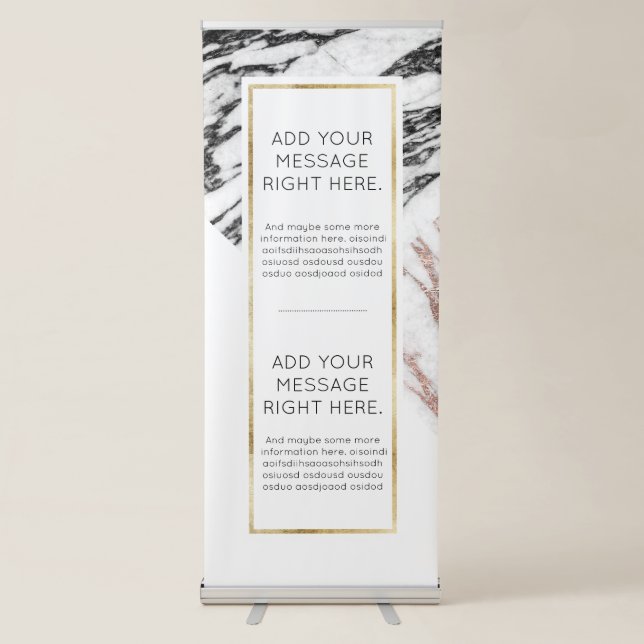 Black White Rose Gold Marble Geometric Triangles Retractable Banner (Front)
