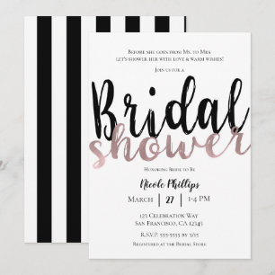 Black White Rose Gold Modern Glam Bridal Shower Invitation