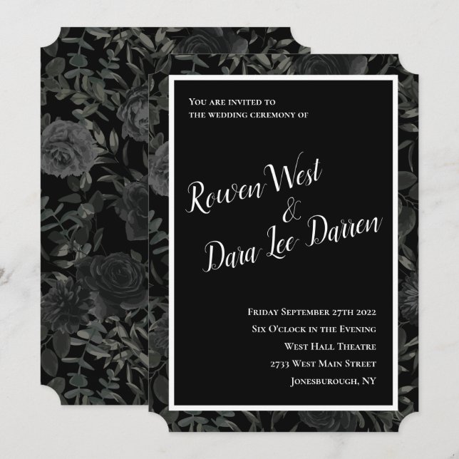 Black White Rose Gothic Wedding Invitations (Front/Back)