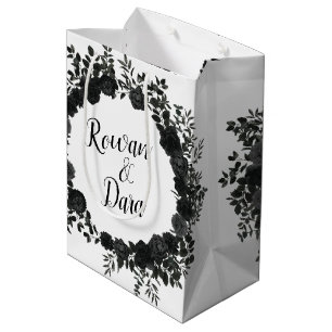 Black White Rose Gothic Wedding Medium Gift Bag