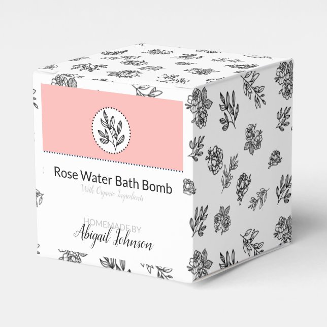 Black & White Rose Leaves Line Art Bath Bomb Box (Front Side)