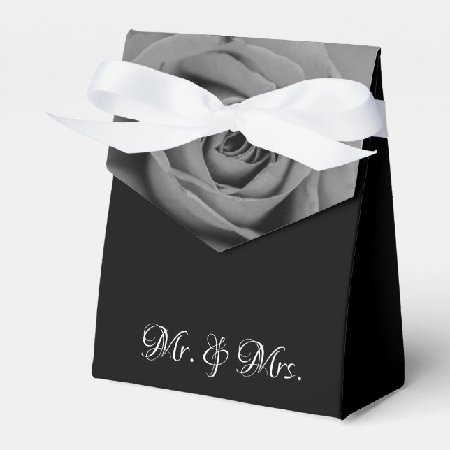 Black & White Rose Mr & Mrs Wedding Tent Favour Bo Box (Front Side)