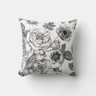 Black & White Rose Pattern Throw Pillow