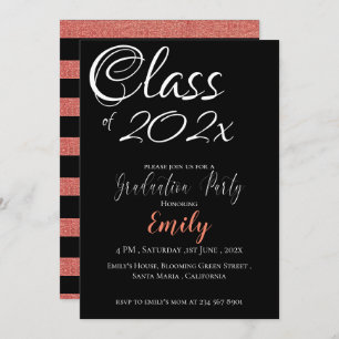 Black & White Rose Pink Glitter Elegant Script Invitation