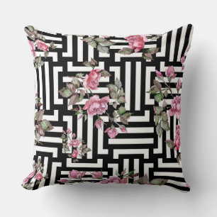 Black White Rose Watercolor Reversible Pillow