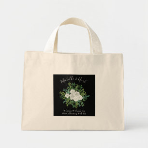 Black White Rose Wedding Elegant Modern Mini Tote Bag