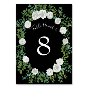 Black White Rose Wedding Elegant Modern Table Number