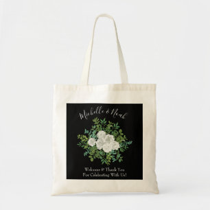 Black White Rose Wedding Elegant Modern Tote Bag