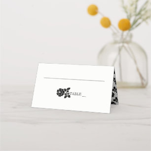 Black white rose wreath wedding folded escort place card