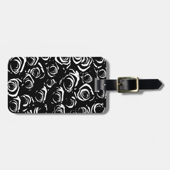 Black & White Roses Luggage Tag (Front Horizontal)