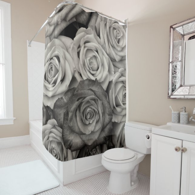 Black white roses shower curtain (In Situ)