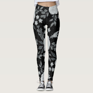 Black White Roses Watercolor Painting Leggings