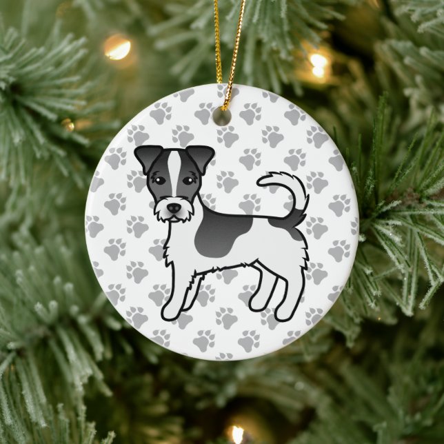 Black & White Rough Coat Jack Russell Terrier Dog Ceramic Tree Decoration (Tree)