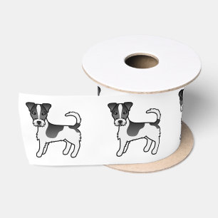Black & White Rough Coat Jack Russell Terrier Dog Satin Ribbon