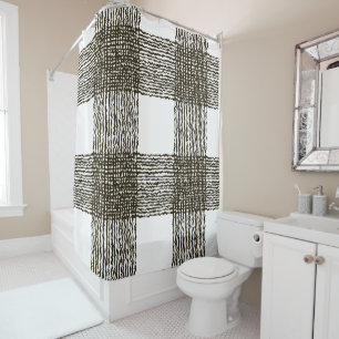 Black White Rough grid Pattern  Shower Curtain