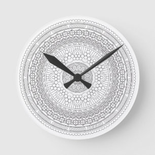 Black & White Round Mandala v3 Clock