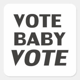black & white round "vote baby vote" sticker