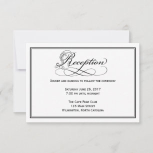 Black & White Royal Script Wedding Reception Card