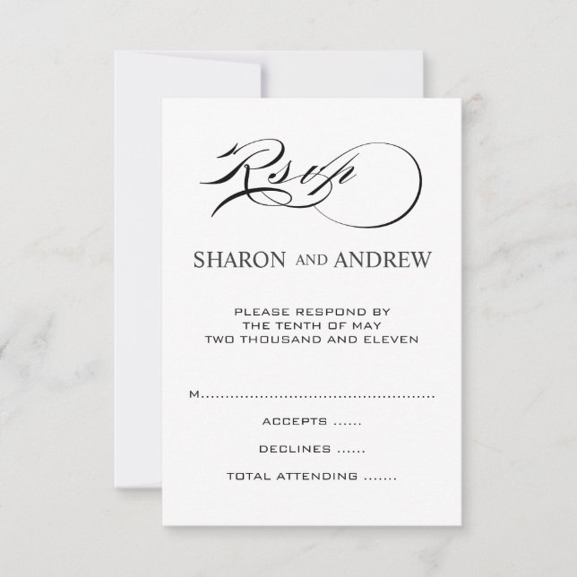 Black White RSVP Cards for Square Invites (Front)