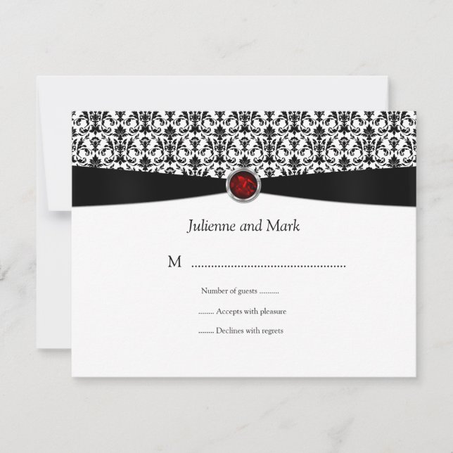 Black White Ruby Gemstone RSVP Card (Front)