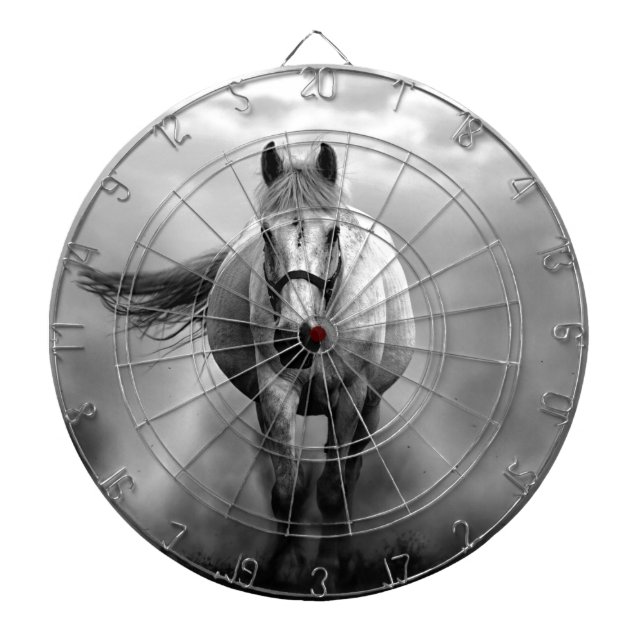 Black White Running Horse Freedom Dartboard (Front)