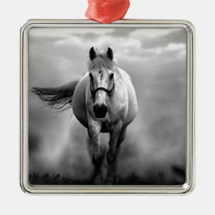 Black White Running Horse Freedom Metal Tree Decoration