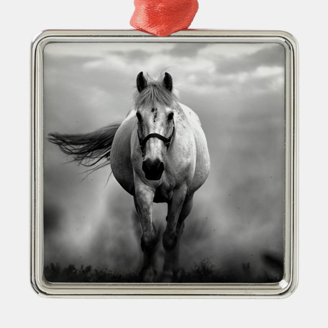 Black White Running Horse Freedom Metal Tree Decoration (Front)