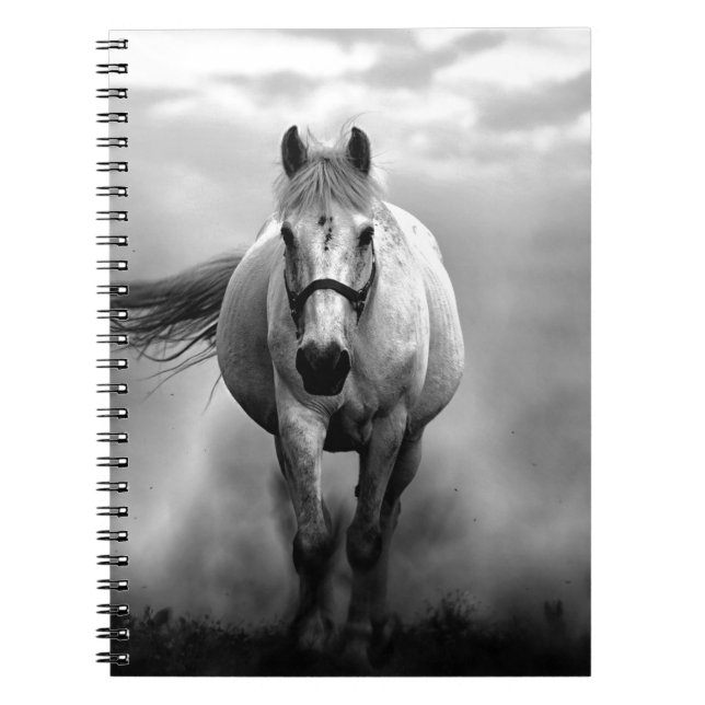 Black White Running Horse Freedom Notebook (Front)