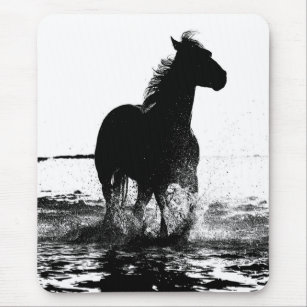 Black & White Running Horse Pop Art Template Mouse Mat