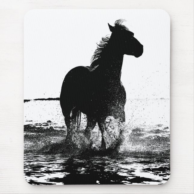 Black & White Running Horse Pop Art Template Mouse Mat (Front)